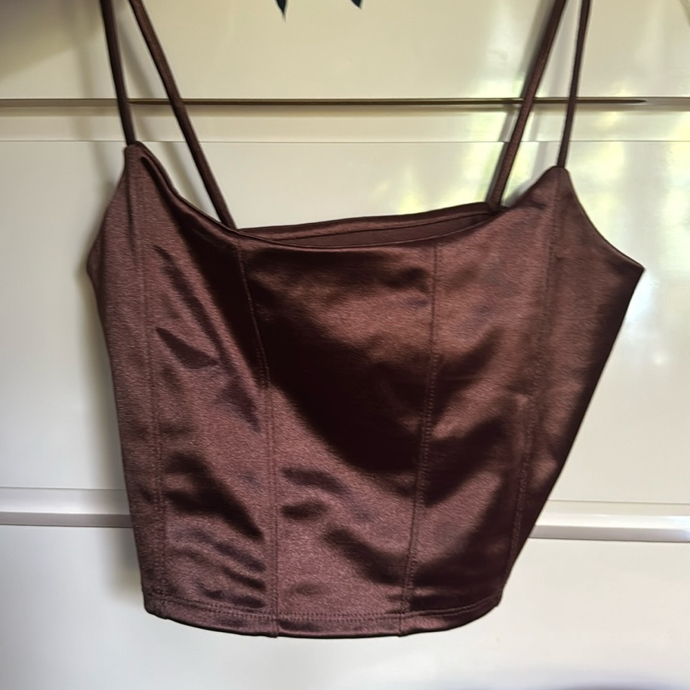 Shiny brown small crop top.